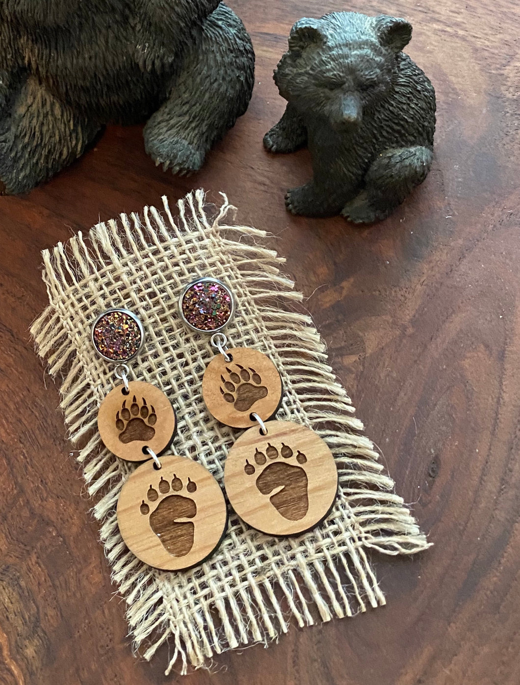 Toby’s Paw Prints with Brown Druzy Stone Posts